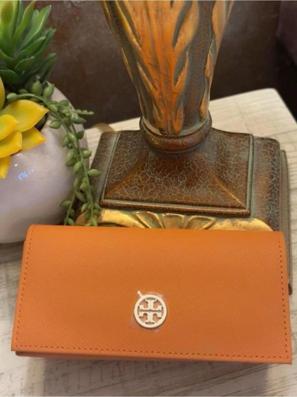 NWOT ~ Tory Burch Orange Leather Sunglass Case with Logo Medallion